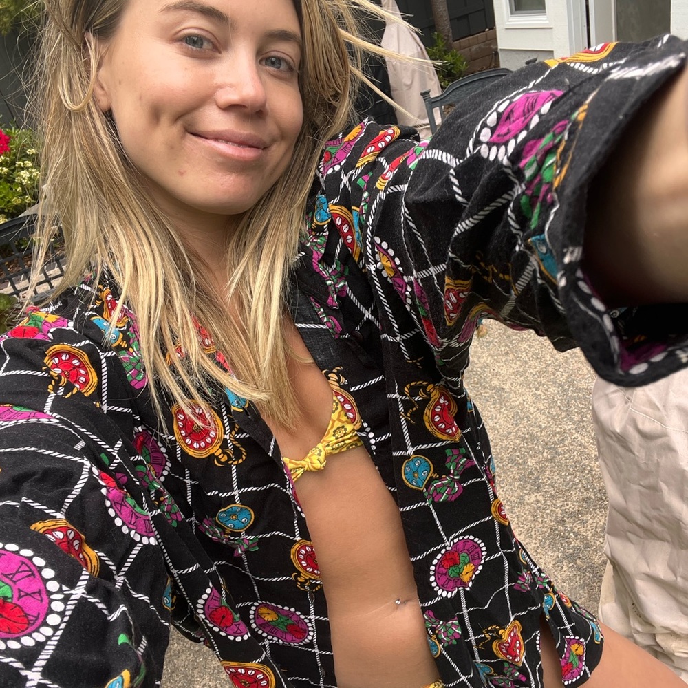 Vintage oversized button up black top